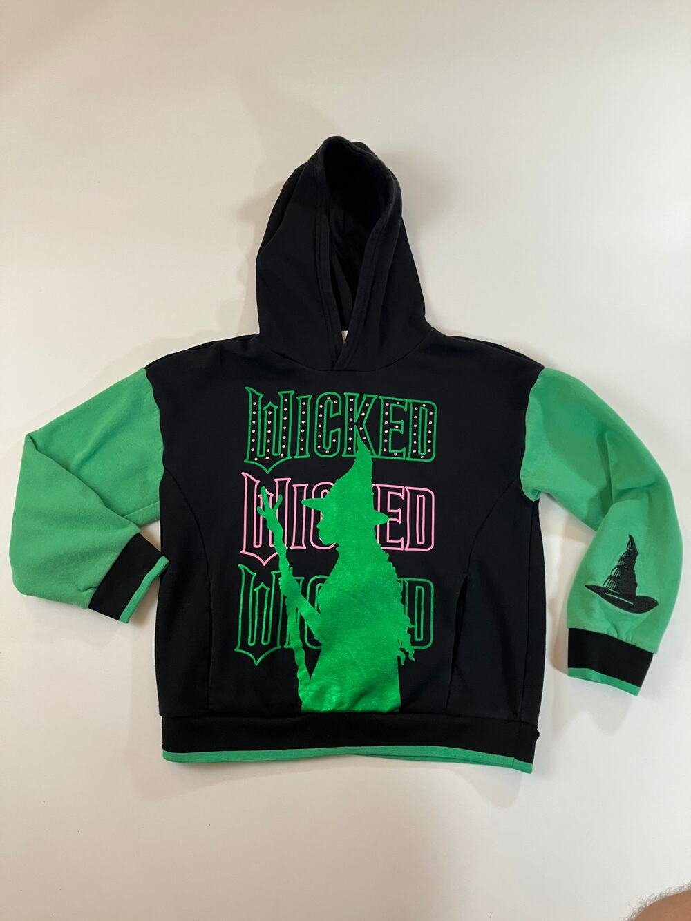 Wicked Girls L 10/12 Elphaba Hoodie Black Green Pink Wizard of Oz Musical